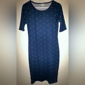 Blue Polka Dot Lula Roe Julia Straight Fitted Dress